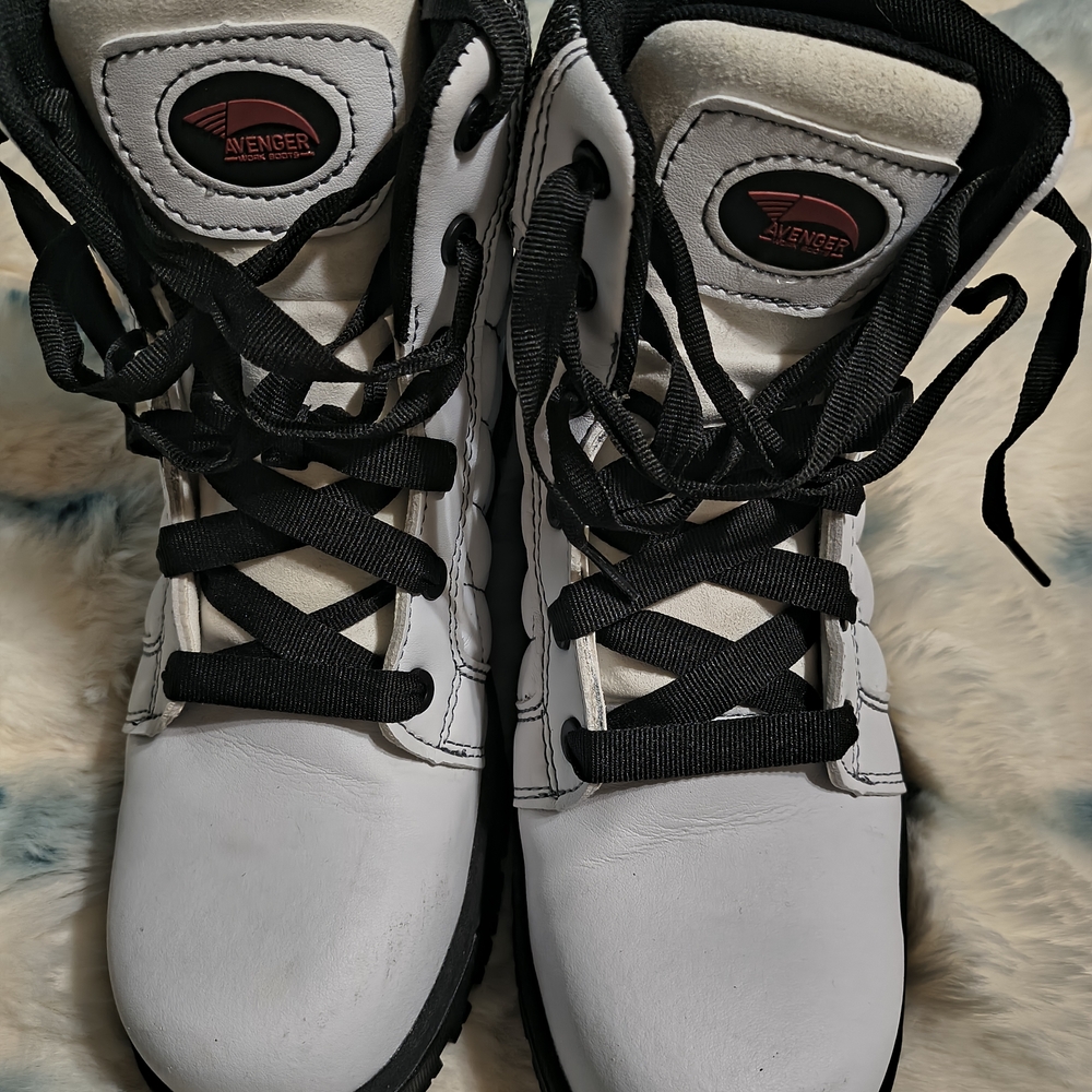 Avenger White & Black Lace-Up Boots